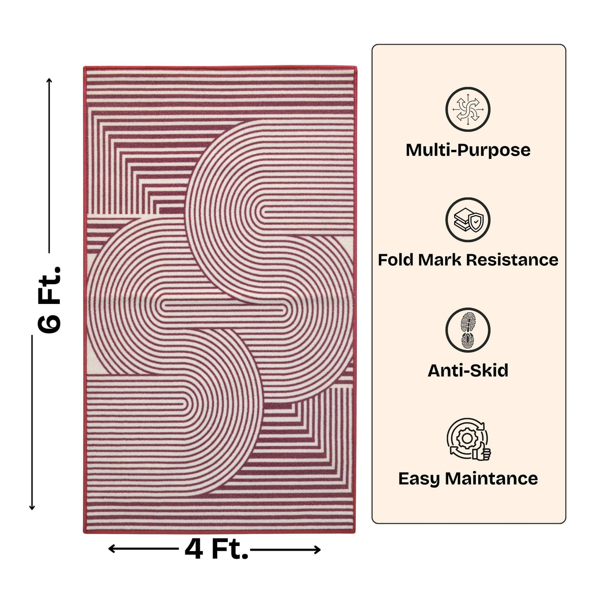 Modern Geometric Digital Print Area Rug - Terracotta Rust Brown and Cream Abstract Wave Pattern-Decovia