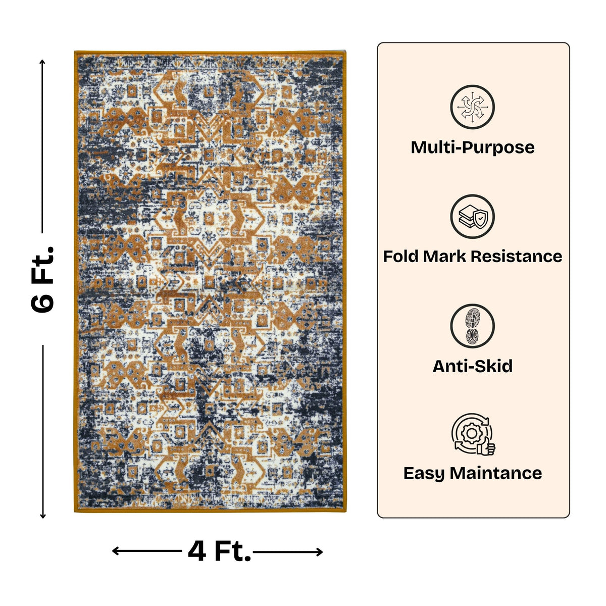 Premium Distressed Geometric Striped Pattern Digital Print Area Rug | Yellow, Black, and Cream Bohemian Accent Rug - Decovia
