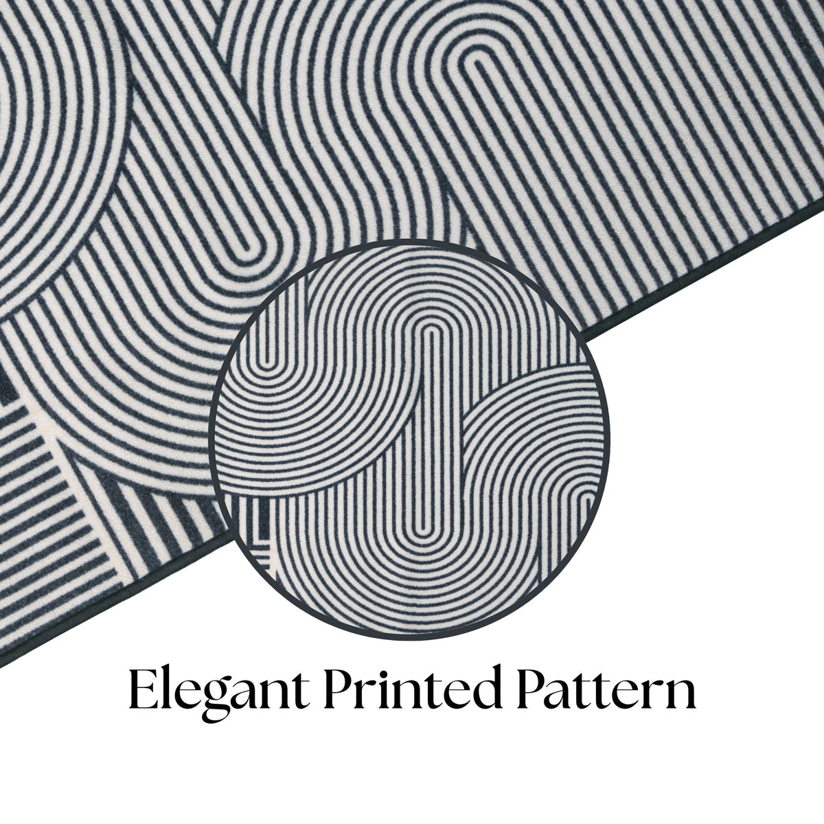 Modern Geometric Area Rug – Black and White Abstract Wave Pattern -Decovia