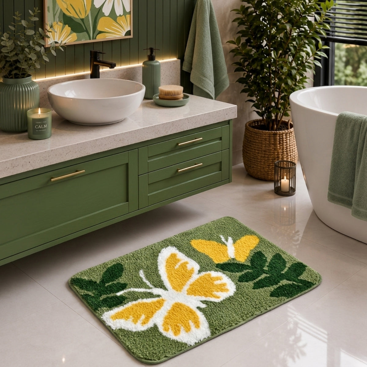 Butterfly Microfiber Anti Skid Super Absorbent Bathmat - Decovia