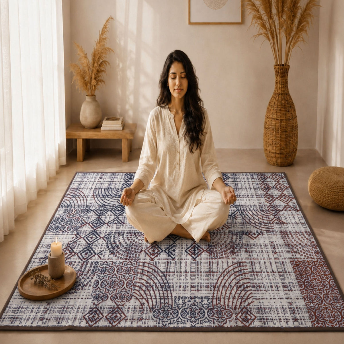 Multi-Pattern Geometric Accent Digital Print Area Rug | Cream & Earth Tones Accent Rug - Decovia