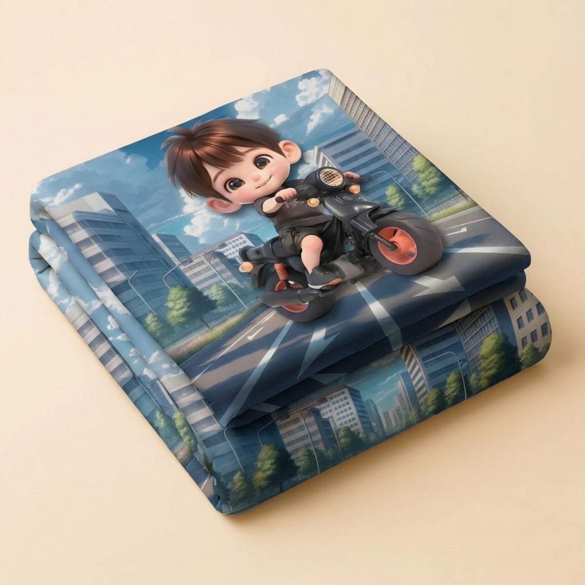 7D Digital Printed Little Biker Cotton Feel Microfiber King Size Double Bedsheet with Pillow Covers - Decovia