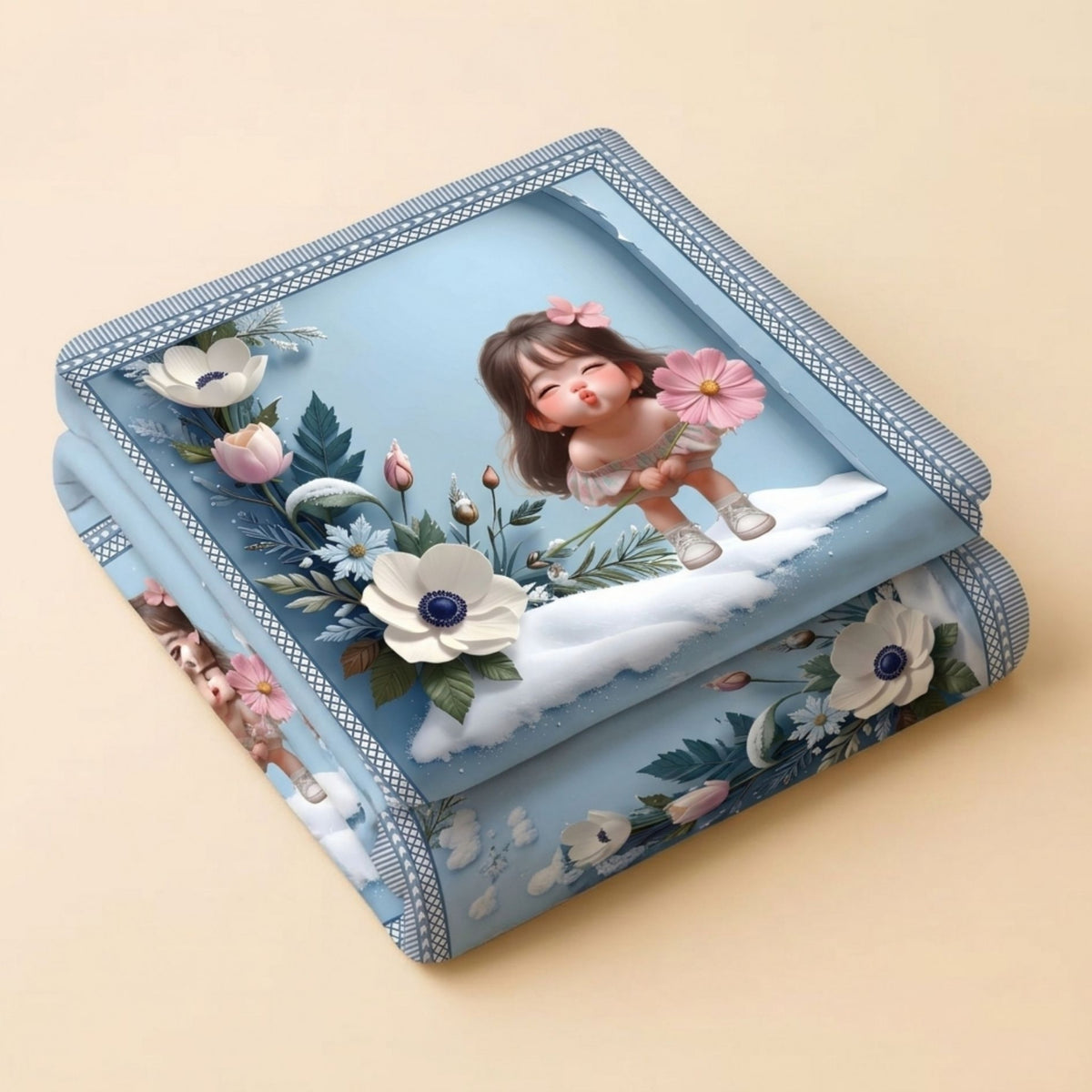 7D Digital Printed Little Girl Cotton Feel Microfiber King Size Double Bedsheet with Pillow Covers - Decovia