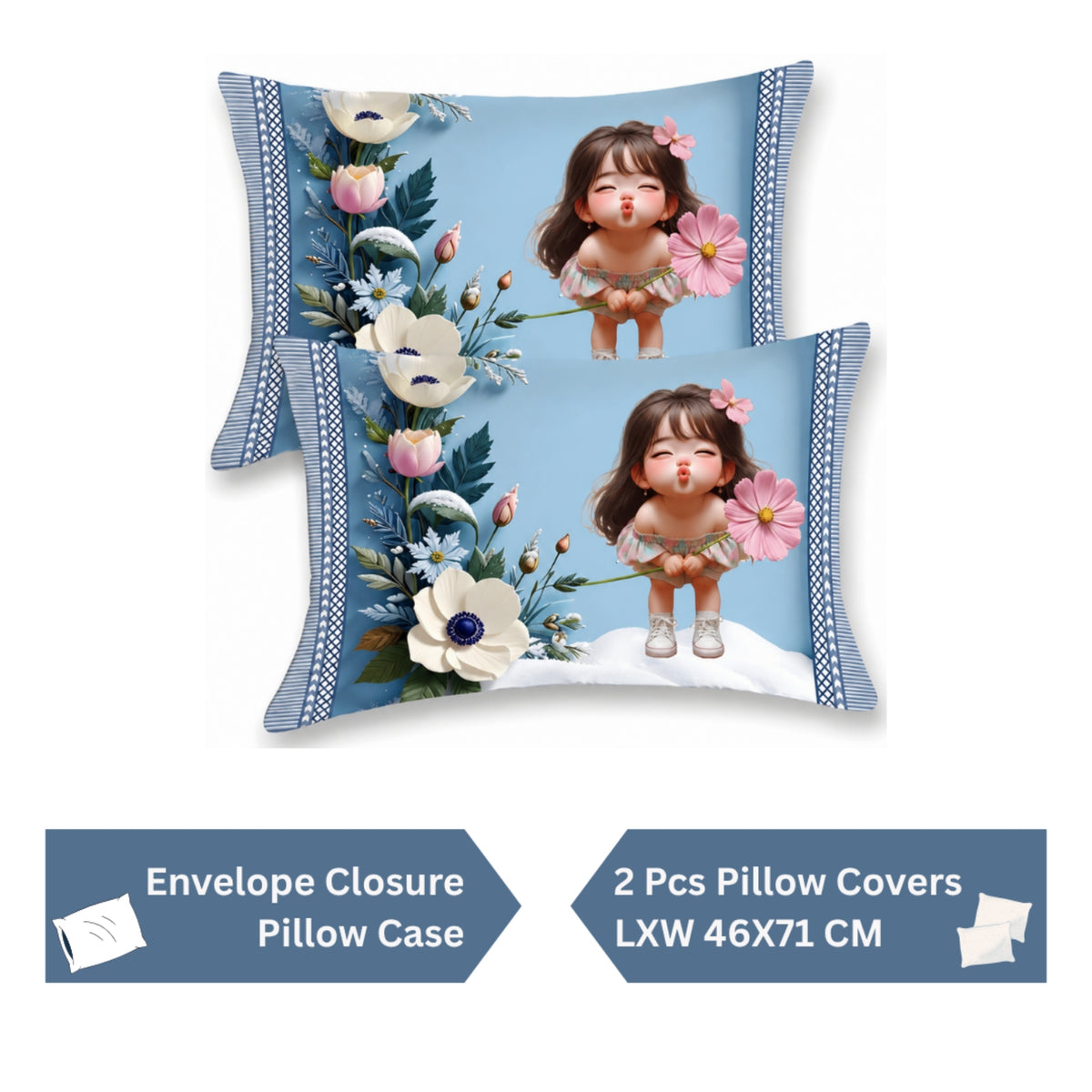 7D Digital Printed Little Girl Cotton Feel Microfiber King Size Double Bedsheet with Pillow Covers - Decovia
