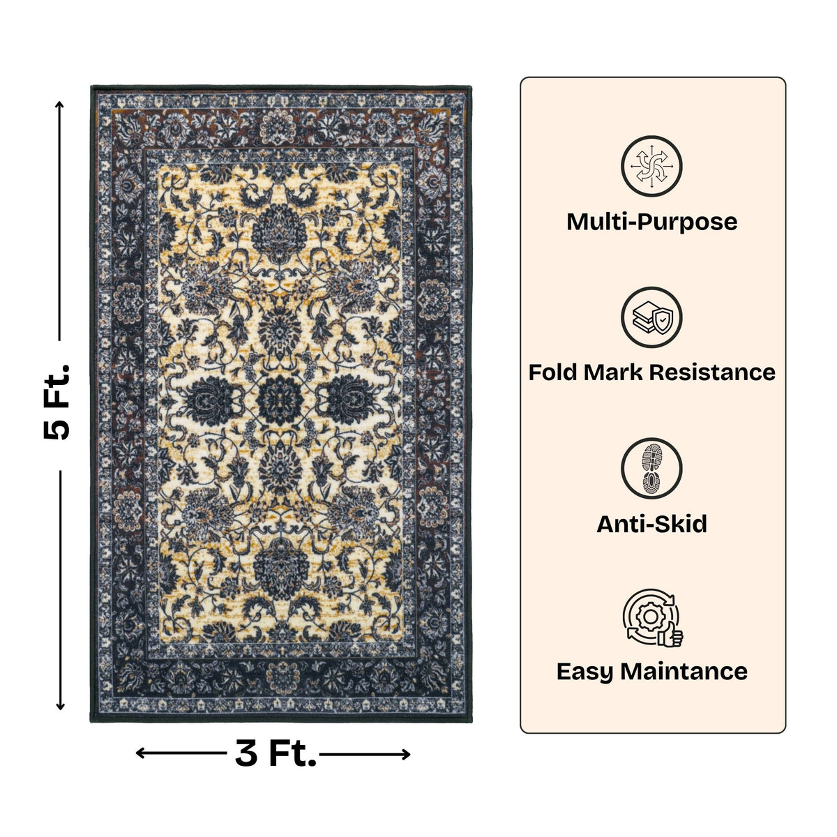 Premium Floral Persian Pattern Digital Print Area Rug | Dark Brown Medallion Accent Rug - Decovia