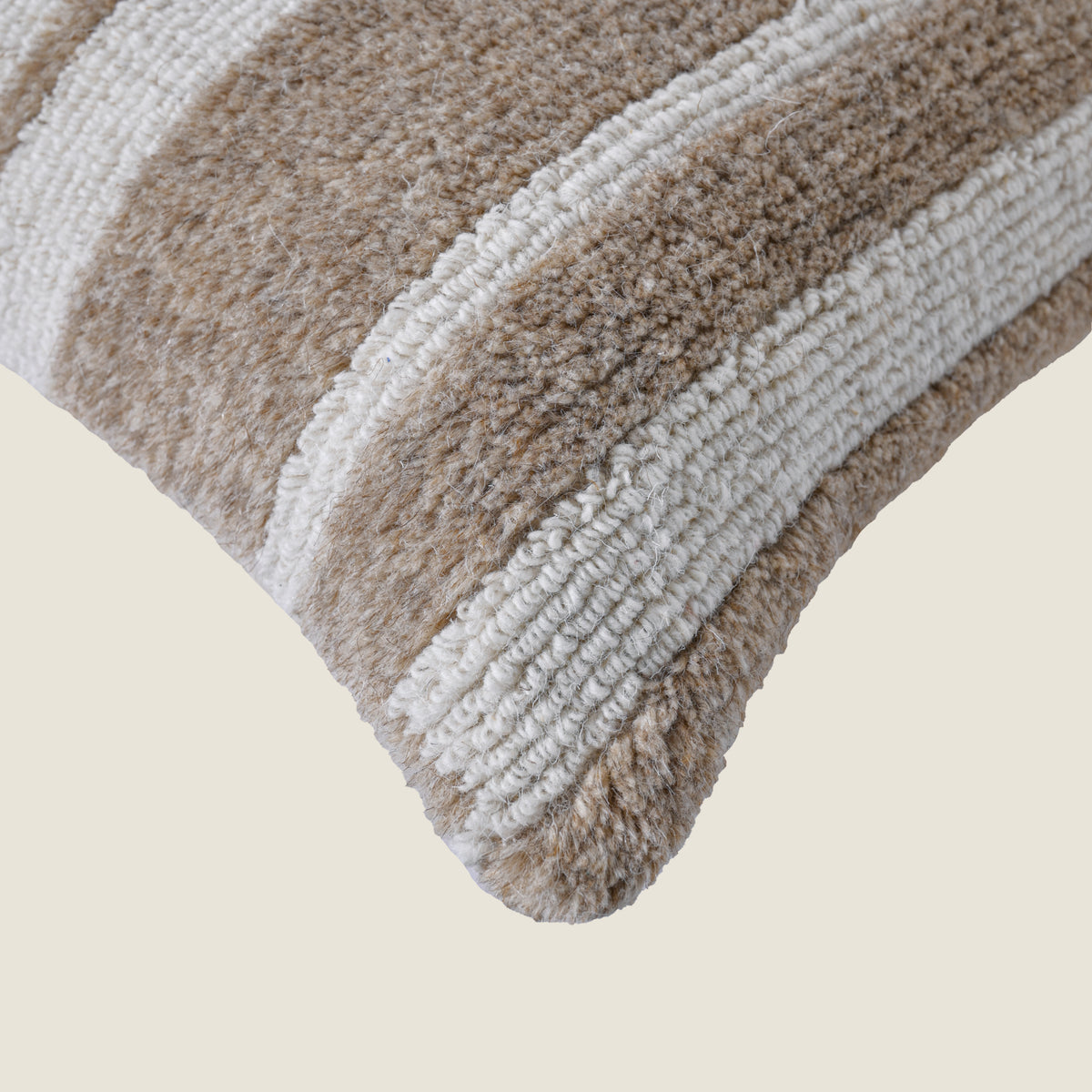 Hand-Tufted Decorative Lumbar Pillow Cover| Textured Stripe Neutral Cream and Sand Accent Pillow for Sofa, Armchair, and Bedroom Decor Set of 1 Pc
