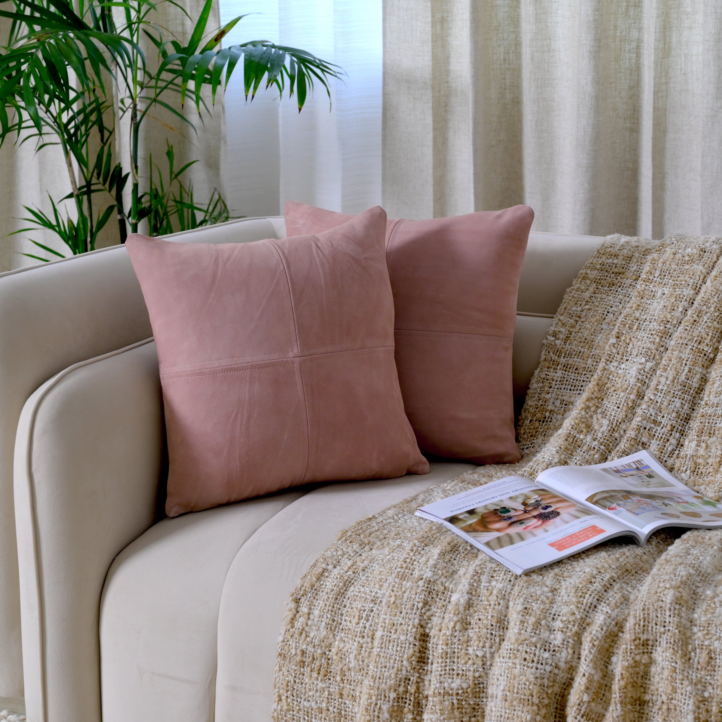 Modern Grey Suede Cushion Cover with Stitched Panel Design – Decorativ