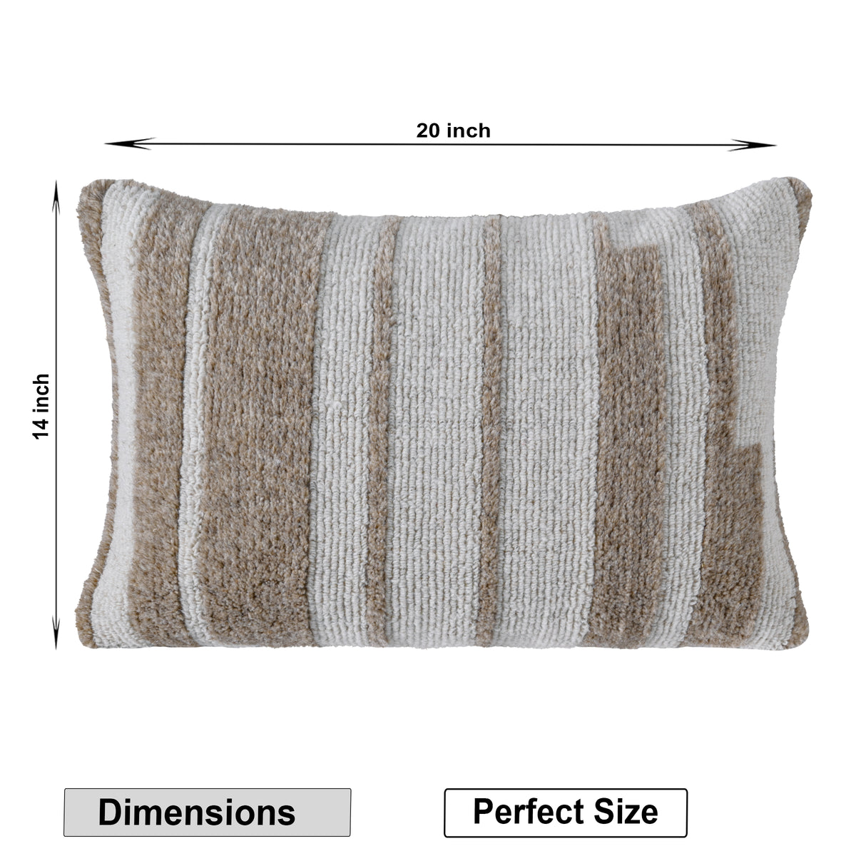 Hand-Tufted Decorative Lumbar Pillow Cover| Textured Stripe Neutral Cream and Sand Accent Pillow for Sofa, Armchair, and Bedroom Decor Set of 1 Pc
