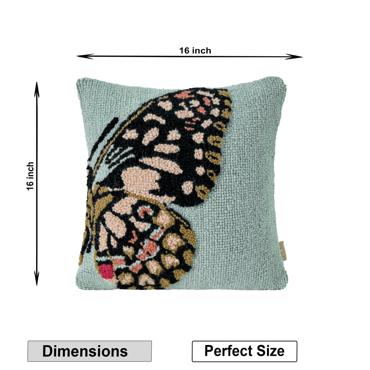 Hand-Hooked Butterfly Decorative Pillow Cover | Sage Green Textured Cushion - Inspired Decor for Kids Room Set of 1 Pc