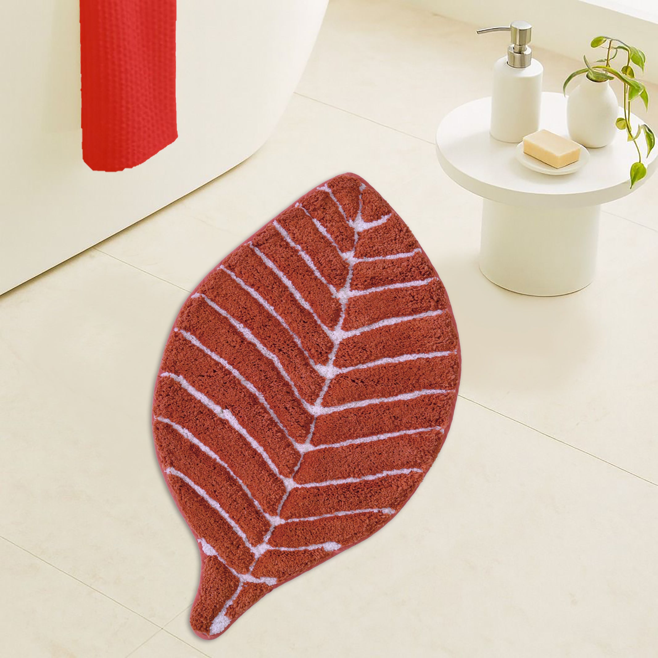 Leaf Tufted Bath Mat |  Anti Skid Super Absorbent Mats for Home Living Room Kitchen Bathroom Mat  Pack of 1  (60 x 40 cm }
