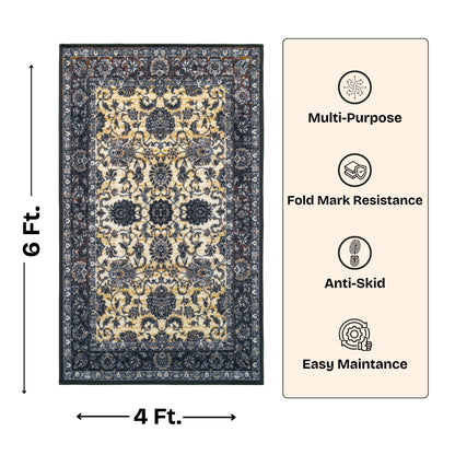 Premium Floral Persian Pattern Digital Print Area Rug | Dark Brown Medallion Accent Rug - Decovia