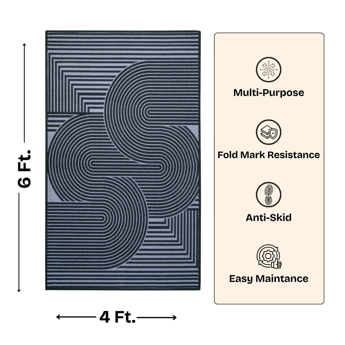 Modern Abstract Geometric Digital Print Area Rug | Black and Grey Abstract Swirl Accent Rug - Decovia