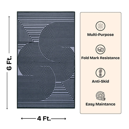Modern Abstract Geometric Digital Print Area Rug | Black and Grey Abstract Swirl Accent Rug - Decovia