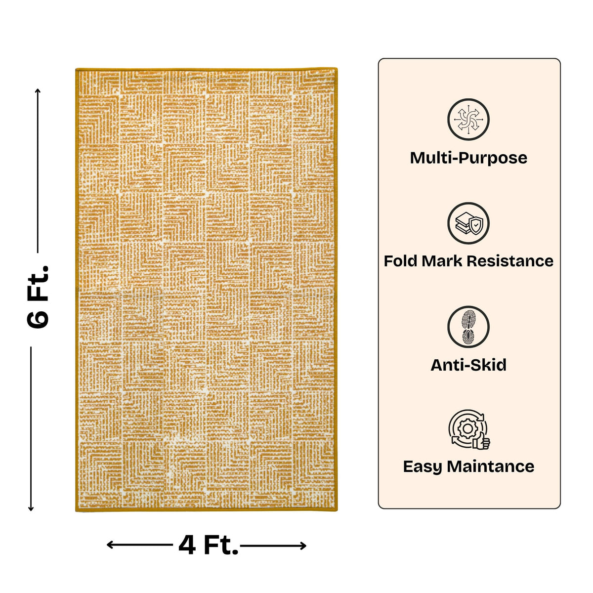 Modern Geometric Digital Print  Area Rug | Premium Yellow Mustard and Cream Woven Rug - Decovia