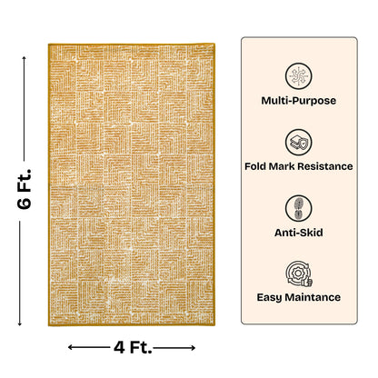 Modern Geometric Digital Print  Area Rug | Premium Yellow Mustard and Cream Woven Rug - Decovia