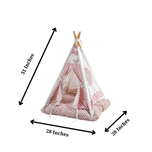 Funny Pet Teepee Tent for Dogs & Cats – Soft Cotton Canvas with Wooden Frame