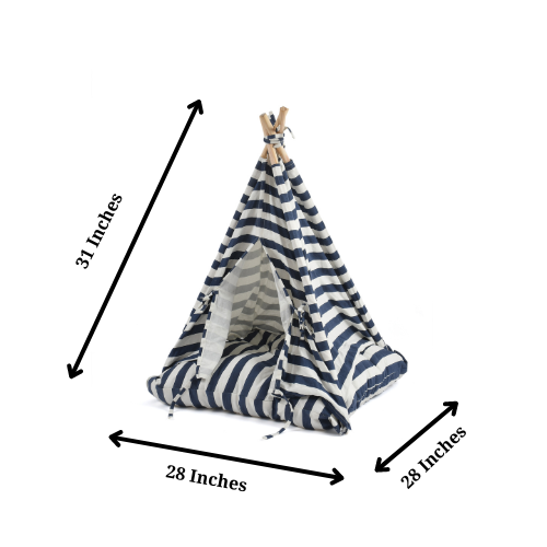 Striped Canvas Pet Teepee with Cushion