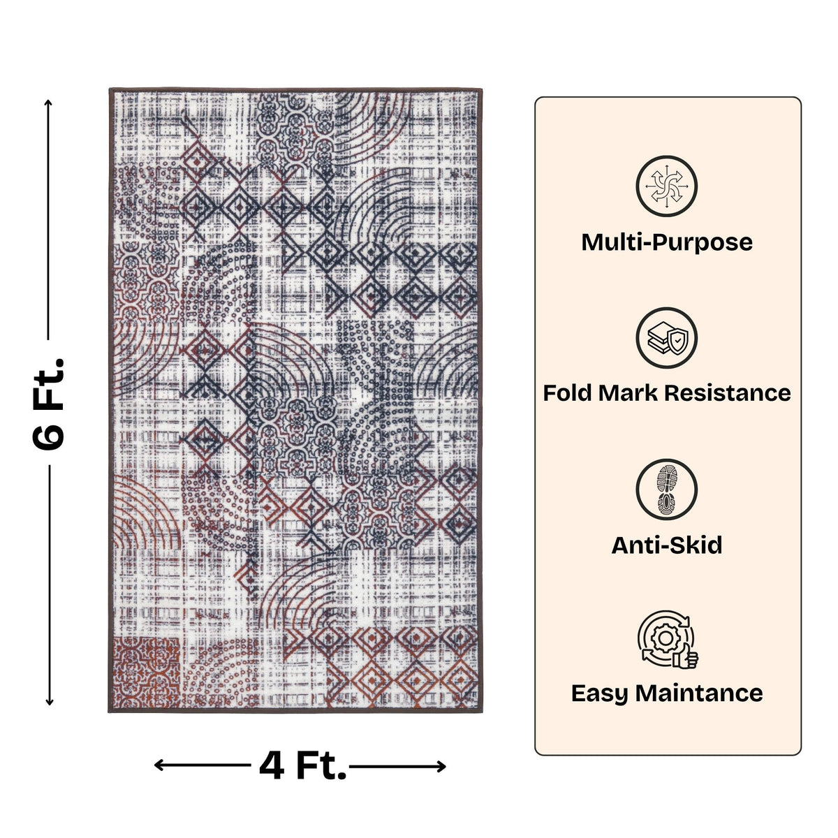 Multi-Pattern Geometric Accent Digital Print Area Rug | Cream &amp; Earth Tones Accent Rug - Decovia