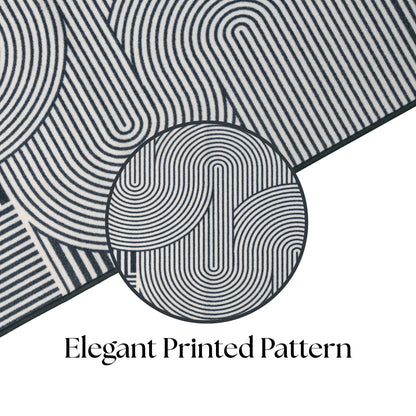 Modern Geometric Area Rug – Black and White Abstract Wave Pattern -Decovia
