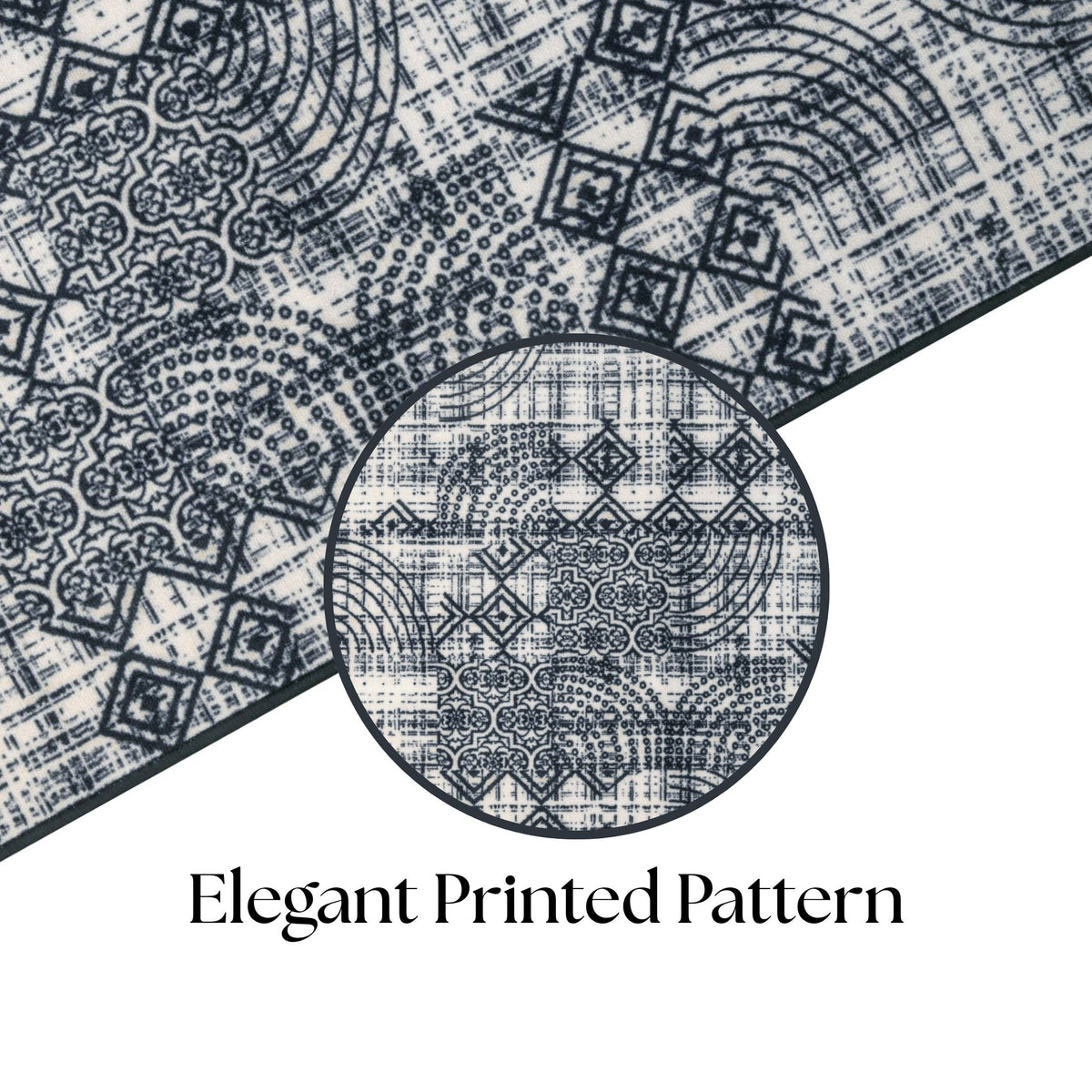 Modern Abstract Geometric Digital Print Area Rug | Charcoal Black and Cream Bohemian Accent Rug - Decovia