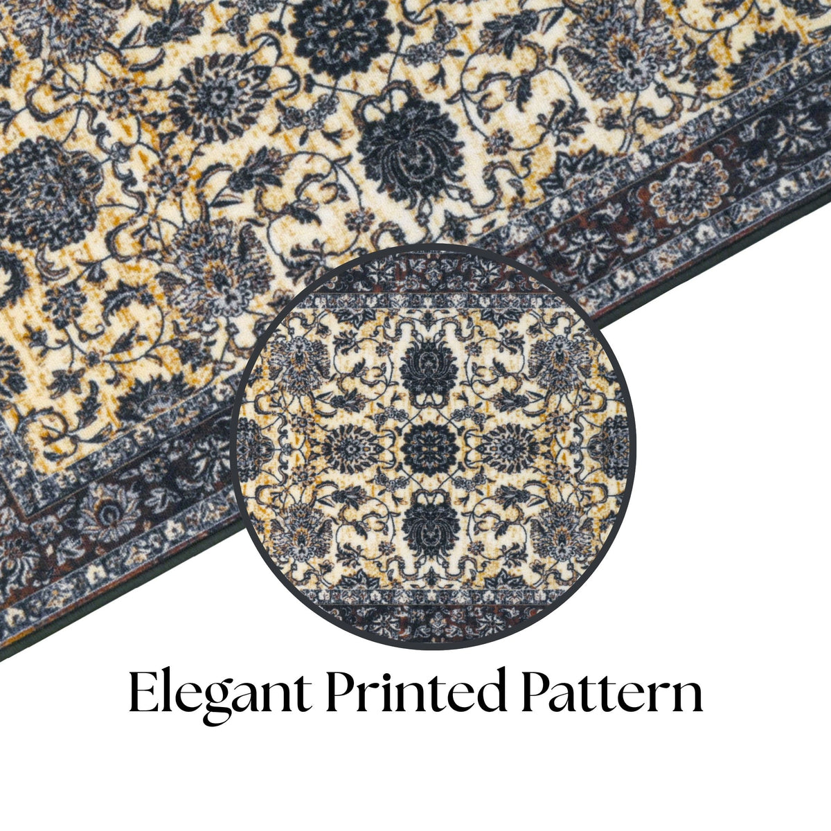 Premium Floral Persian Pattern Digital Print Area Rug | Dark Brown Medallion Accent Rug - Decovia