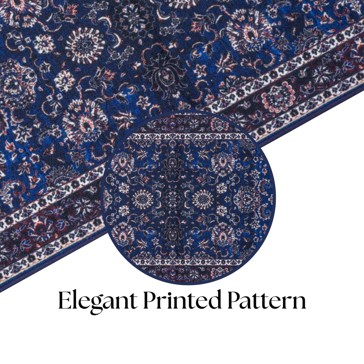 Premium Floral Persian Pattern Digital Print Area Rug | Navy Blue, Burgundy Red, and Cream Medallion Accent Rug - Decovia