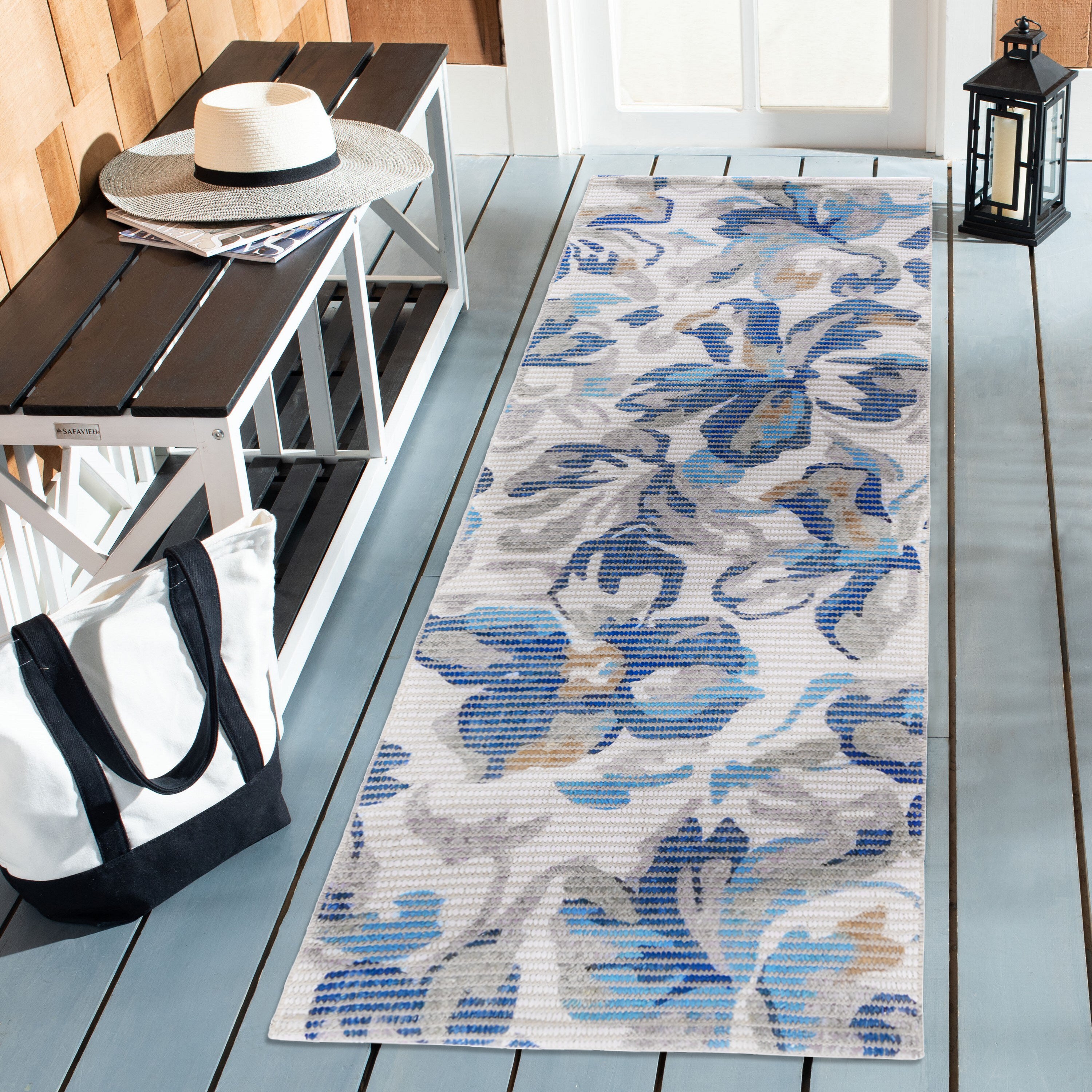 Elegant Blue Floral Woven Floor Runner – 60x22 Inch