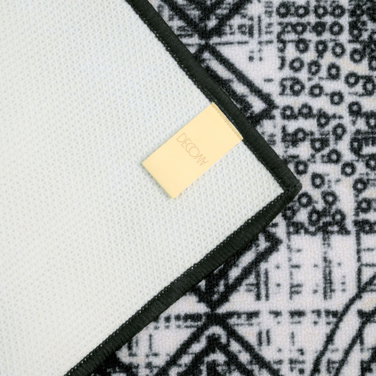 Modern Abstract Geometric Digital Print Area Rug | Charcoal Black and Cream Bohemian Accent Rug - Decovia