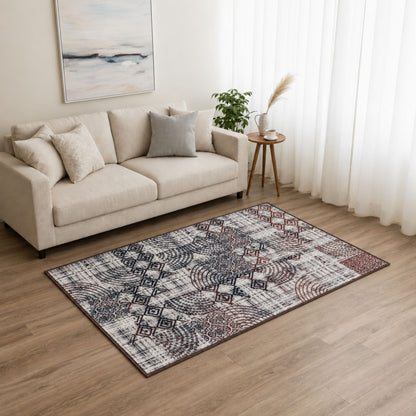 Multi-Pattern Geometric Accent Digital Print Area Rug | Cream &amp; Earth Tones Accent Rug - Decovia