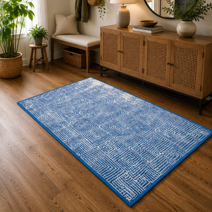 Modern Geometric Digital Print Area Rug | Premium Navy Blue and Cream Woven Rug - Decovia