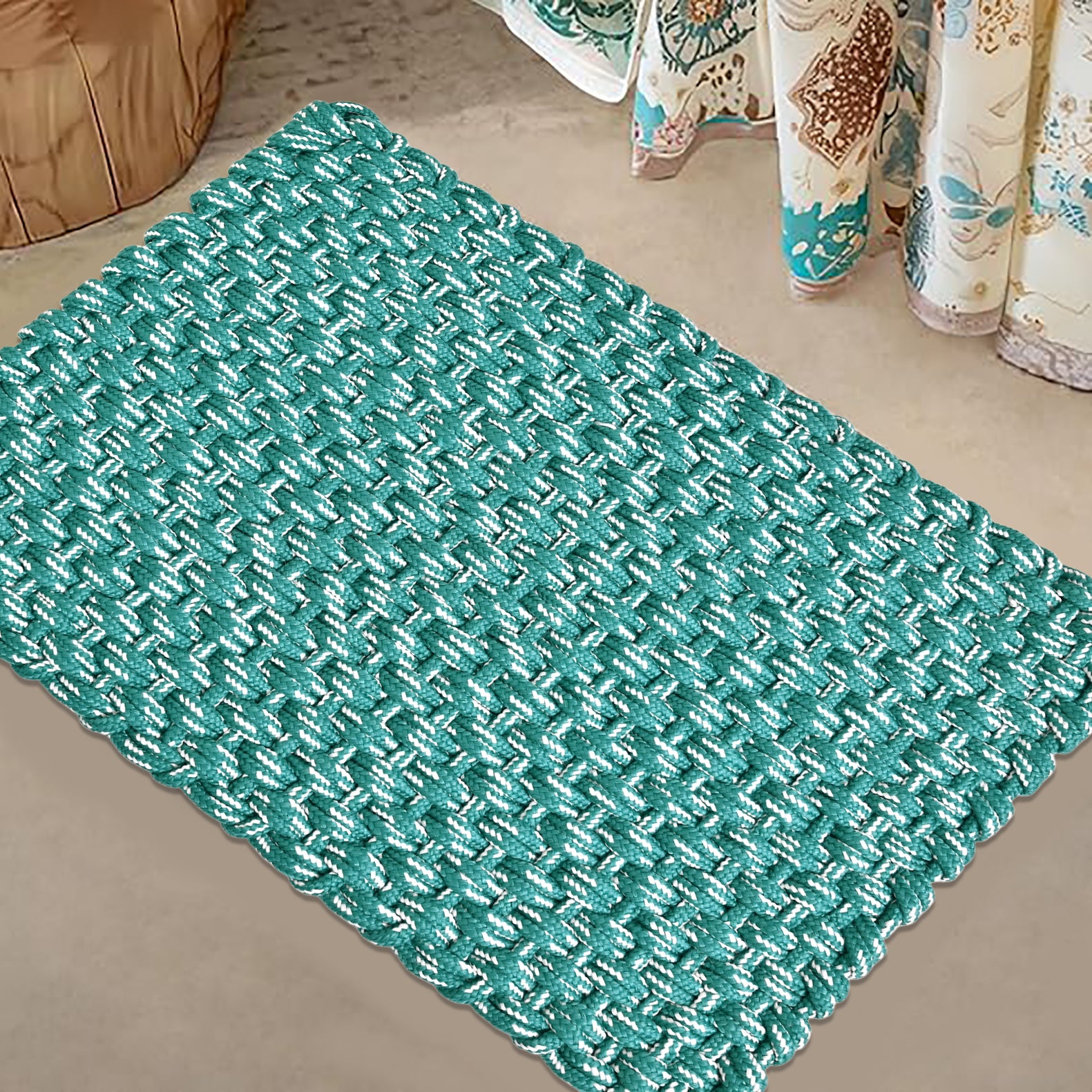 Handwoven Textured Bathmat – 60x40 cm (Teal Green)