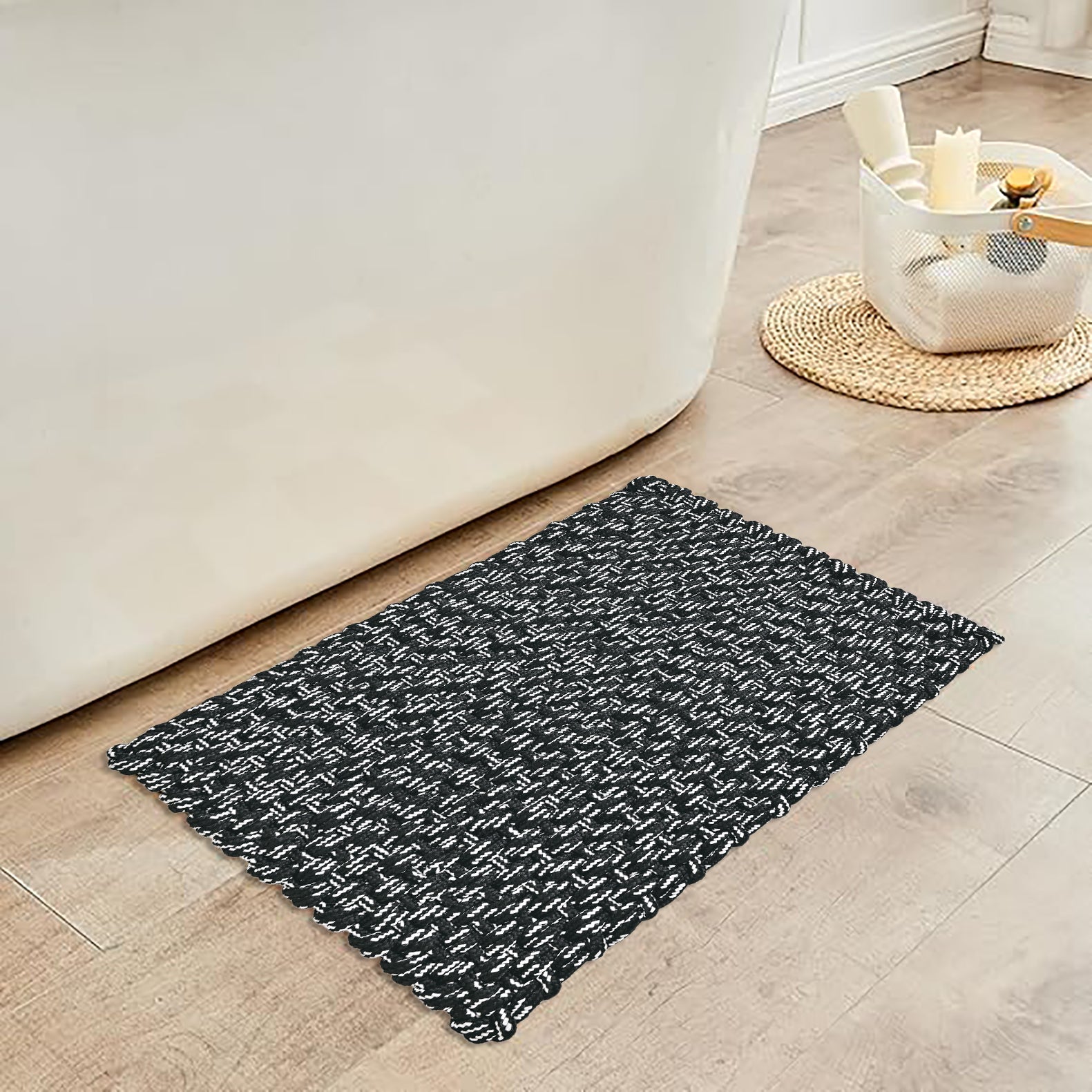 Handwoven Textured Bathmat – 60x40 cm (Black & White)