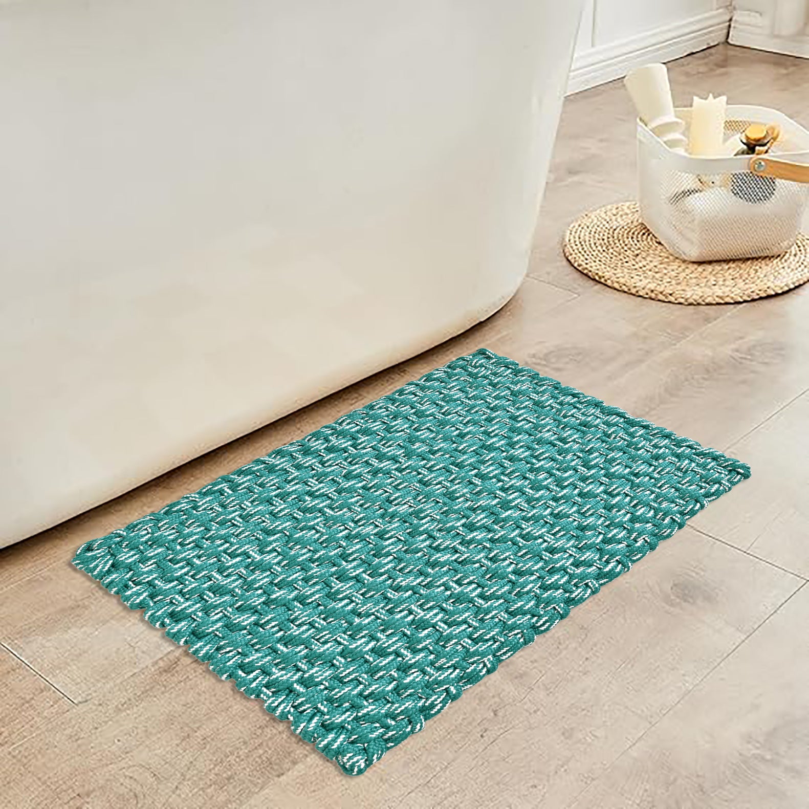 Handwoven Textured Bathmat – 60x40 cm (Teal Green)