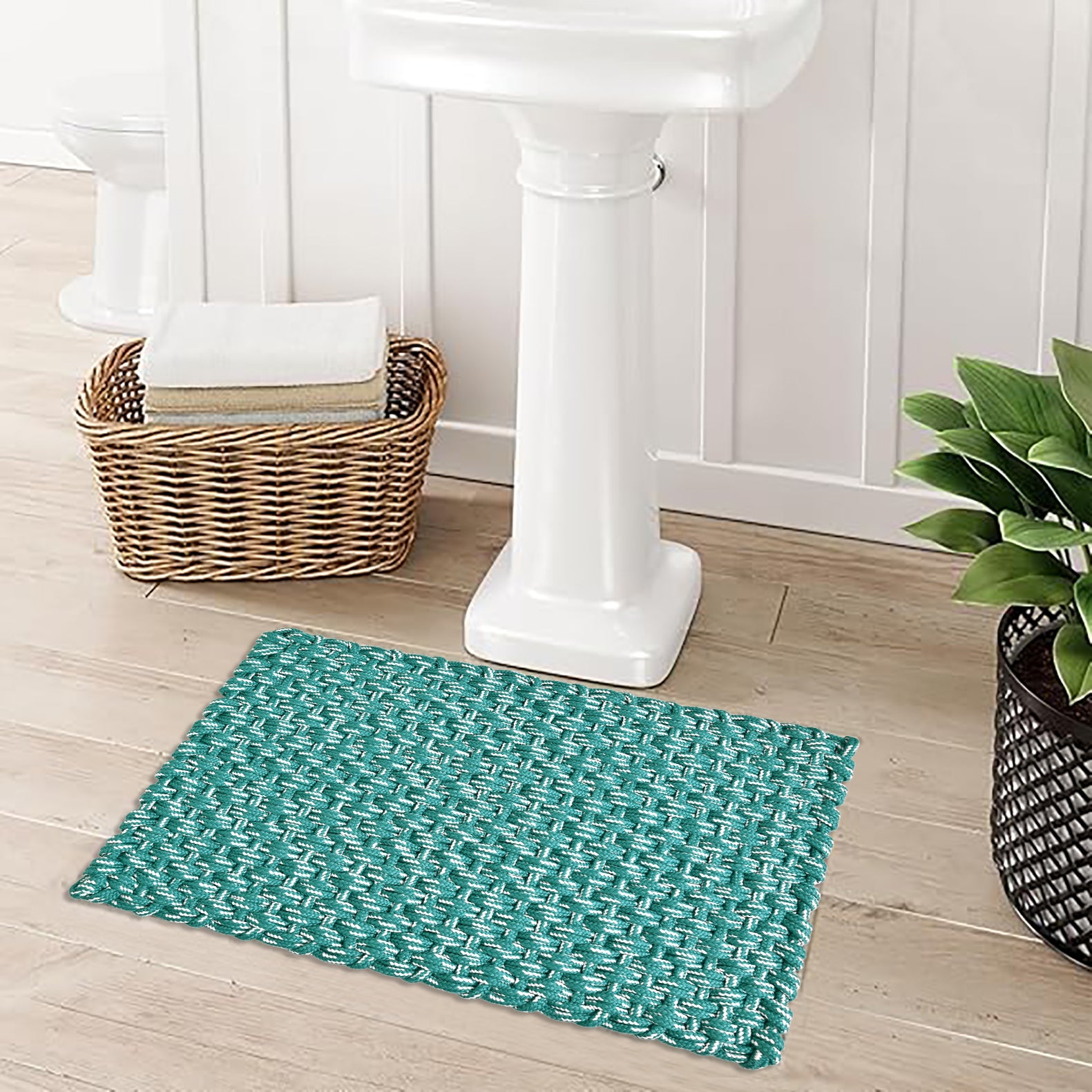 Handwoven Textured Bathmat – 60x40 cm (Teal Green)