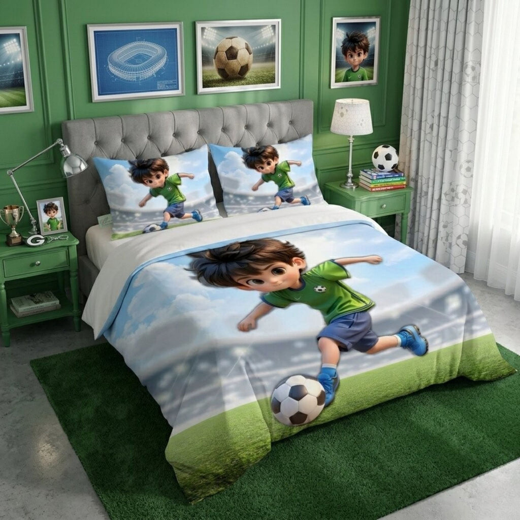 7D Digital Printed Football Player Cotton Feel Microfiber King Size Double Bedsheet with Pillow Covers - Decovia