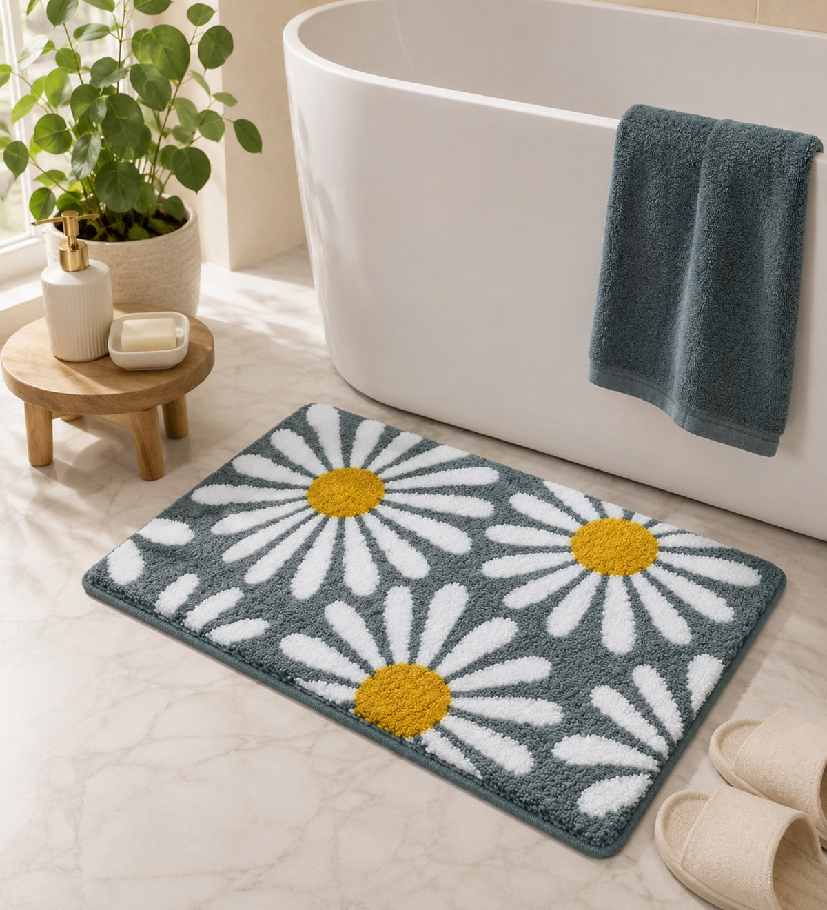 Sun Flower Microfiber Anti Skid Super Absorbent Bathmat - Decovia
