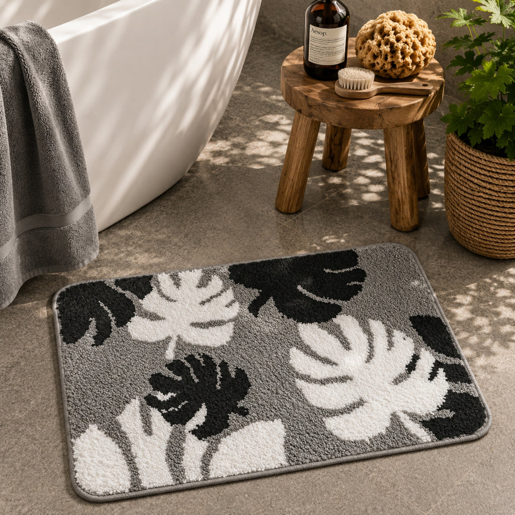 Leaf Flower Microfiber Anti Skid Super Absorbent Bathmat - Decovia