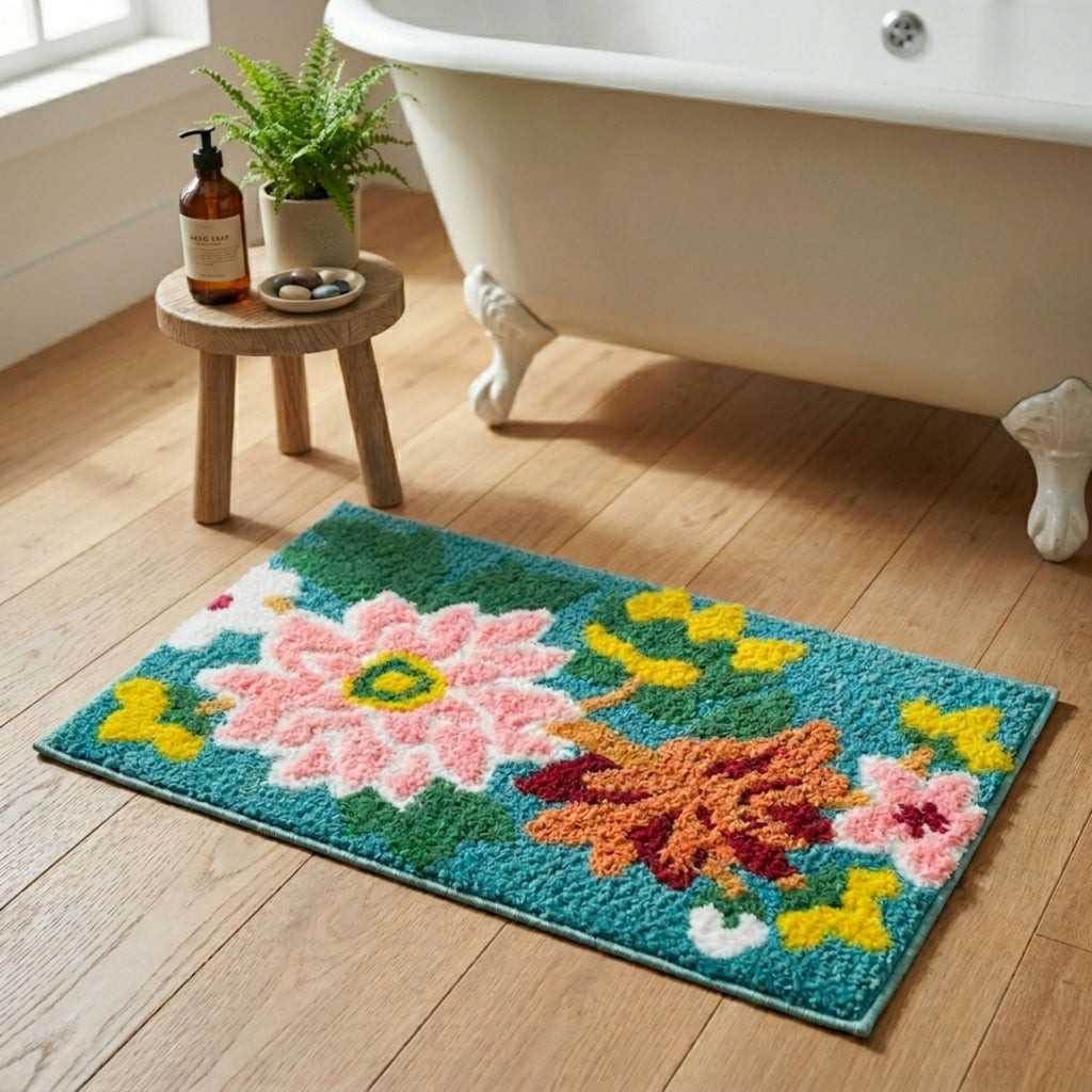 Floral Microfiber Anti Skid Super Absorbent Bathmat - Decovia