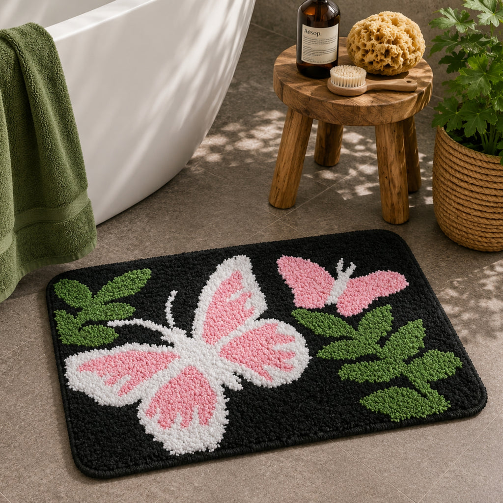 Butterfly Microfiber Anti Skid Super Absorbent Bathmat - Decovia