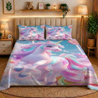7D Digital Printed Unicorn Cotton Feel Microfiber King Size Double Bedsheet with Pillow Covers - Decovia