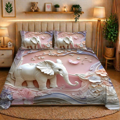 7D Digital Printed Elephant Cotton Feel Microfiber King Size Double Bedsheet with Pillow Covers - Decovia