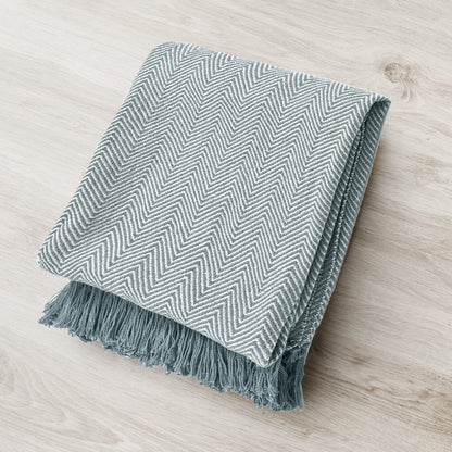 Soft Herringbone Cotton Throw with Tassels – Grey