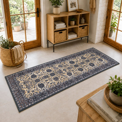Premium Floral Persian Pattern Digital Print Area Rug | Dark Brown Medallion Accent Rug - Decovia