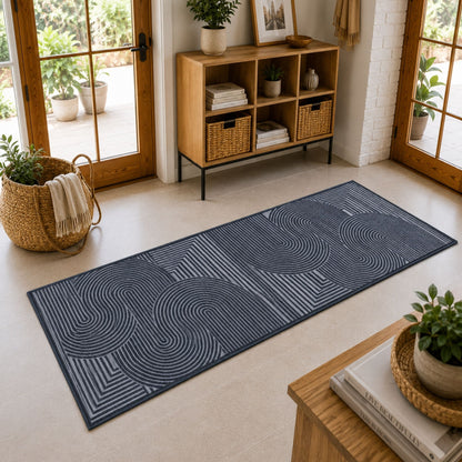 Modern Abstract Geometric Digital Print Area Rug | Black and Grey Abstract Swirl Accent Rug - Decovia