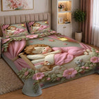 7D Digital Printed Sleeping Doll Cotton Feel Microfiber King Size Double Bedsheet with Pillow Covers - Decovia