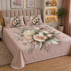 7D Digital Printed Floral Cotton Feel Microfiber King Size Double Bedsheet with Pillow Covers - Decovia