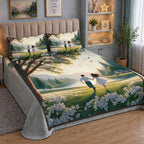 7D Digital Printed Couple Cotton Feel Microfiber King Size Double Bedsheet with Pillow Covers - Decovia