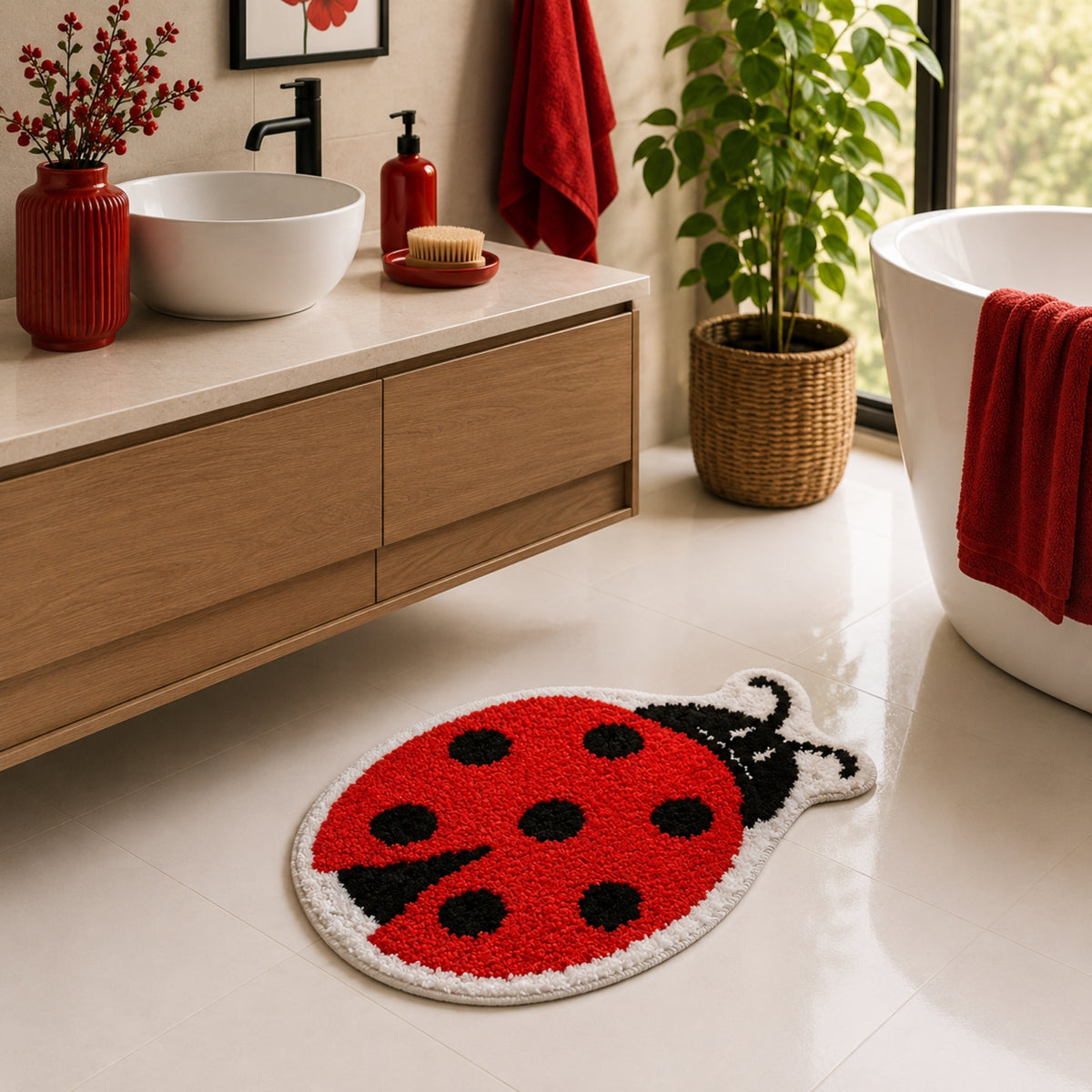 Red Aunt Microfiber Anti Skid Super Absorbent Bathmat - Decovia