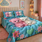 7D Digital Printed Cute Puppy Cotton Feel Microfiber King Size Double Bedsheet with Pillow Covers - Decovia