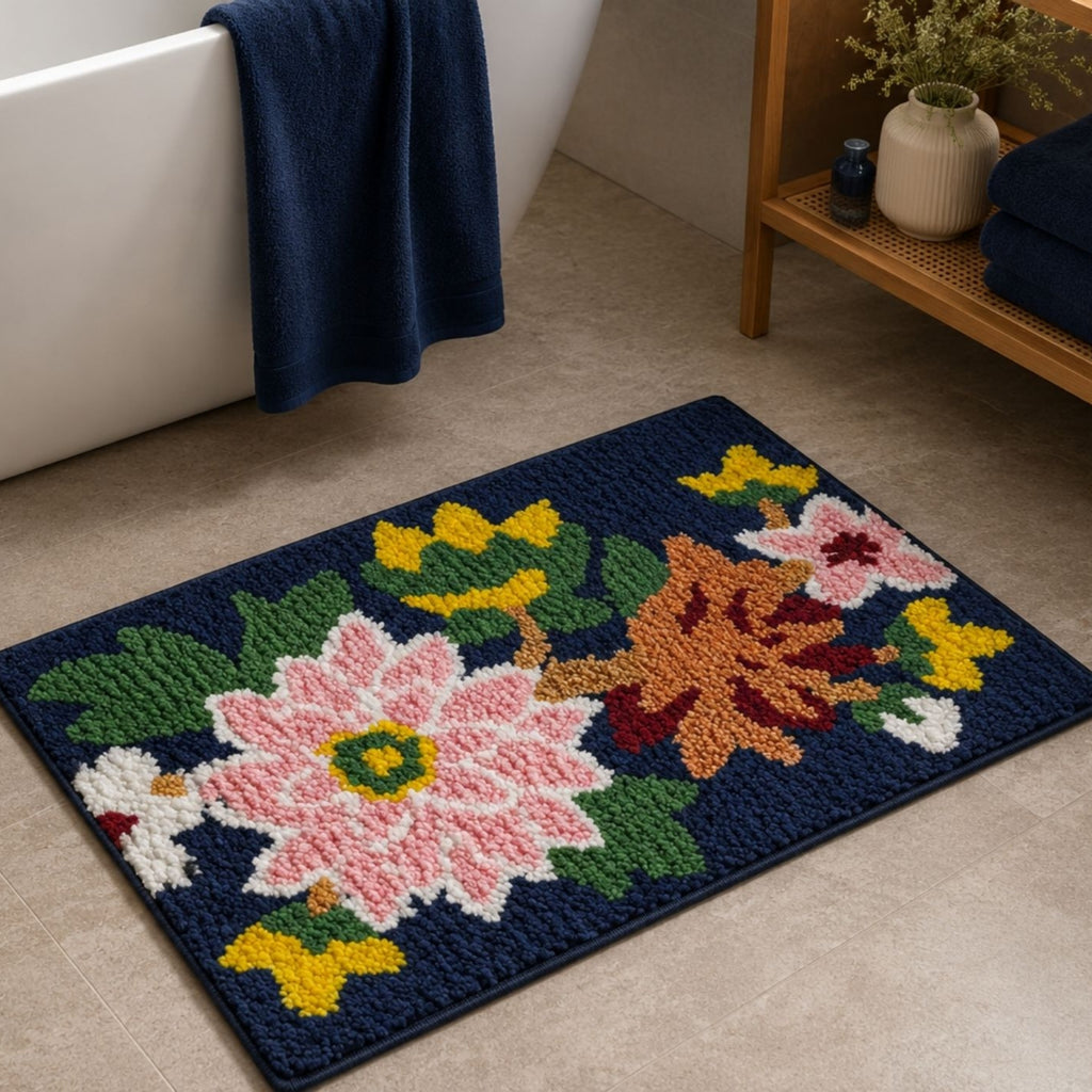 Floral Microfiber Anti Skid Super Absorbent Bathmat - Decovia